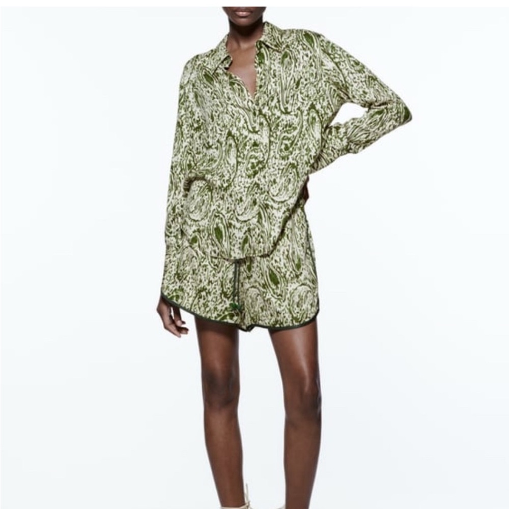 Zara green button down top